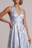 Halter A Line Sky Blue Floral High Low Mother of the Bride Dress