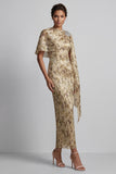 Champagne Sheath Long Floral Mother of the Bride Dress with Cape