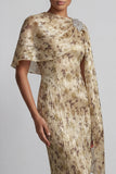 Champagne Sheath Long Floral Mother of the Bride Dress with Cape
