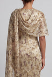 Champagne Sheath Long Floral Mother of the Bride Dress with Cape