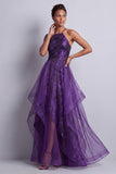 Dark Purple Halter Long A Line Mother of the Bride Dress with Ruffles
