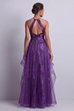 Dark Purple Halter Long A Line Mother of the Bride Dress with Ruffles