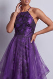 Dark Purple Halter Long A Line Mother of the Bride Dress with Ruffles