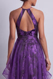 Dark Purple Halter Long A Line Mother of the Bride Dress with Ruffles