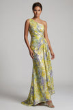 One Shoulder Yellow Floral Mermaid Long Mother of the Bride Dress
