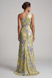 One Shoulder Yellow Floral Mermaid Long Mother of the Bride Dress