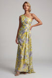 One Shoulder Yellow Floral Mermaid Long Mother of the Bride Dress