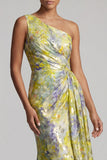 One Shoulder Yellow Floral Mermaid Long Mother of the Bride Dress