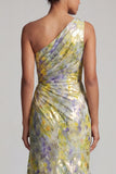 One Shoulder Yellow Floral Mermaid Long Mother of the Bride Dress