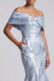 Off The Shoulder Sky Blue Mermaid Floral Long Mother of the Bride Dress with Pockets