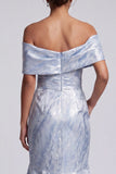 Off The Shoulder Sky Blue Mermaid Floral Long Mother of the Bride Dress with Pockets