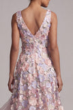 Blush A Line Floral High Low V-Neck Mother of the Bride Dress with Ruffles