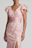 Blush Mermaid Beaded V Neck Long Mother Of the Bride Dress with Slit