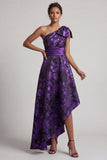 One Shoulder Dark Purple A Line Asymmetrical Mother Of the Bride Dress with Bow