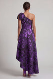 One Shoulder Dark Purple A Line Asymmetrical Mother Of the Bride Dress with Bow
