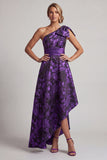 One Shoulder Dark Purple A Line Asymmetrical Mother Of the Bride Dress with Bow