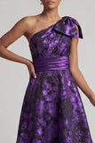 One Shoulder Dark Purple A Line Asymmetrical Mother Of the Bride Dress with Bow