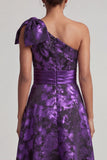 One Shoulder Dark Purple A Line Asymmetrical Mother Of the Bride Dress with Bow