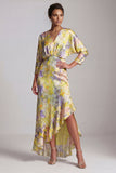 Yellow A Line V Neck Asymmetrical Mother Of the Bride Dress