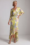 Yellow A Line V Neck Asymmetrical Mother Of the Bride Dress