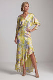 Yellow A Line V Neck Asymmetrical Mother Of the Bride Dress