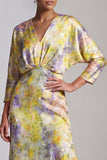 Yellow A Line V Neck Asymmetrical Mother Of the Bride Dress