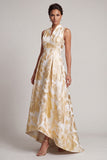 Champagne A Line Printed Long Mother Of the Bride Dress