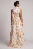Champagne A Line Printed Long Mother Of the Bride Dress
