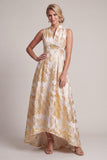 Champagne A Line Printed Long Mother Of the Bride Dress