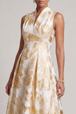Champagne A Line Printed Long Mother Of the Bride Dress