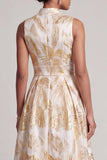 Champagne A Line Printed Long Mother Of the Bride Dress