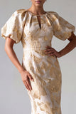 Champagne Mermaid Puff Sleeves Long Mother Of the Bride Dress