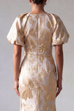 Champagne Mermaid Puff Sleeves Long Mother Of the Bride Dress