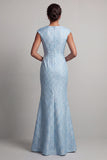 Blue Mermaid V-Neck Long Mother Of the Bride Dress with Slit