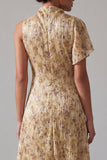 Champagne A Line High Neck Floral Mother Of the Bride Dress