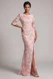Blush Mermaid 3/4 Sleeves Long  Mother of the Bride Dress with Slit