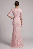 Blush Mermaid 3/4 Sleeves Long  Mother of the Bride Dress with Slit