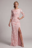 Blush Mermaid 3/4 Sleeves Long  Mother of the Bride Dress with Slit