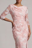 Blush Mermaid 3/4 Sleeves Long  Mother of the Bride Dress with Slit