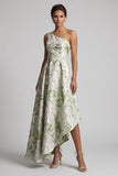 One Shoulder Light Green A Line Floral Mother Of the Bride Dress
