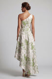 One Shoulder Light Green A Line Floral Mother Of the Bride Dress