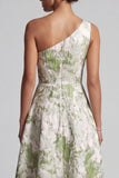 One Shoulder Light Green A Line Floral Mother Of the Bride Dress