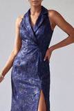 Halter Dark Purple Mermaid Long Mother Of the Bride Dress with Slit