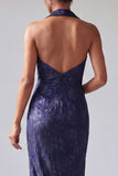 Halter Dark Purple Mermaid Long Mother Of the Bride Dress with Slit