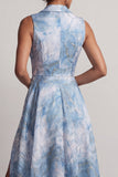 Lake Blue A Line Notched Lapel Long Floral Mother Of the Bride Dress with Slit