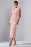 Blush Sheath Bateau Neck Midi Elegant Mother Of the Bride Dress
