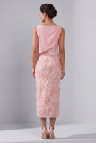Blush Sheath Bateau Neck Midi Elegant Mother Of the Bride Dress