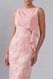 Blush Sheath Bateau Neck Midi Elegant Mother Of the Bride Dress