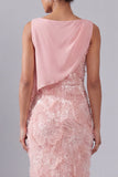 Blush Sheath Bateau Neck Midi Elegant Mother Of the Bride Dress