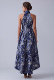 Navy Floral Halter A-Line High Low Mother Of the Bride Dress